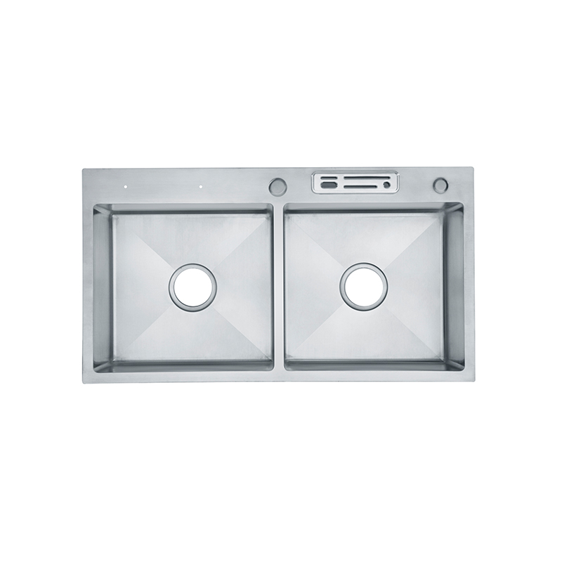 Fregadero SUS304 Deep Basin Nano Double Bowl Undermount Wastafel Dapur Stainless Steel Hitam Buatan Tangan