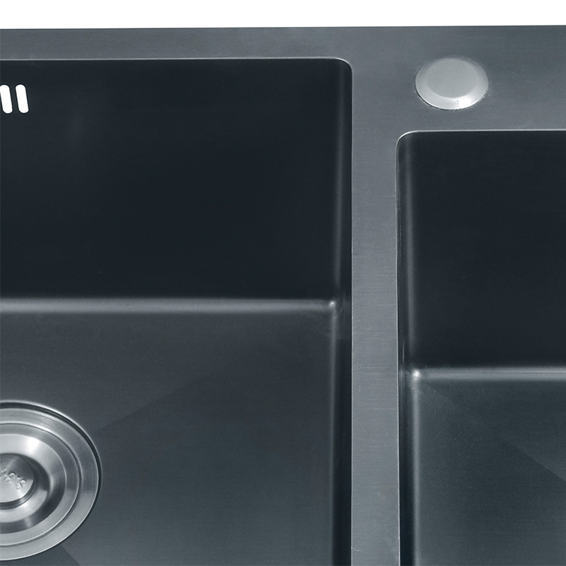 PVD Double Bowl Wastafel Dapur Buatan Tangan Stainless Steel Wastafel Hitam 