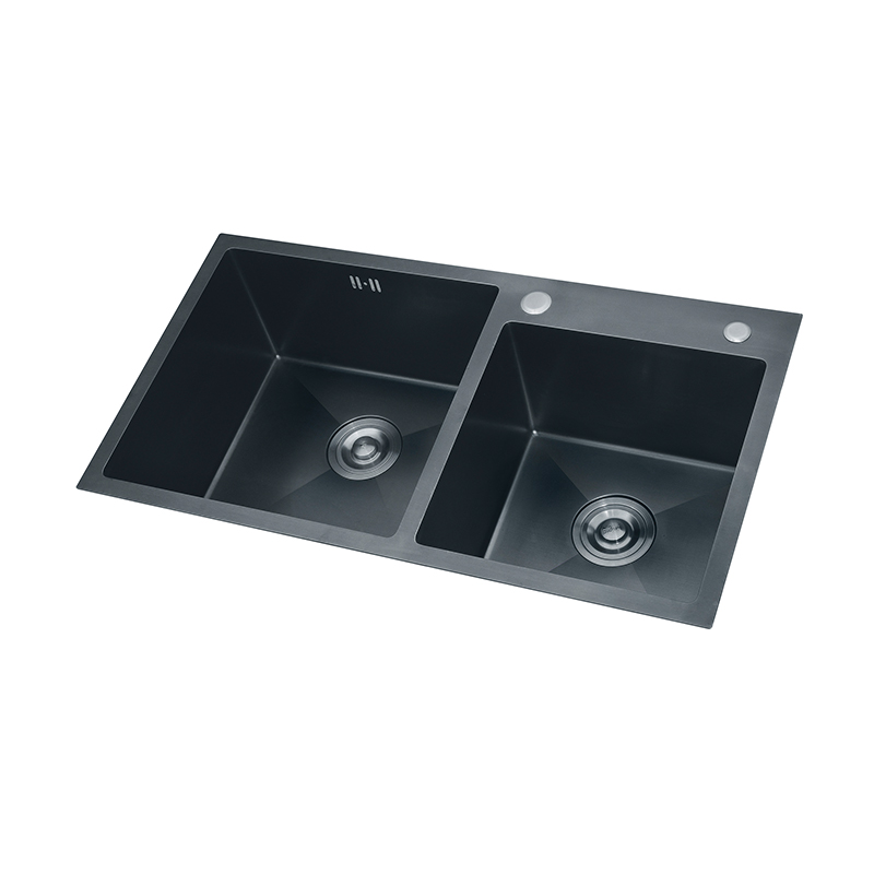 PVD Double Bowl Wastafel Dapur Buatan Tangan Stainless Steel Wastafel Hitam 