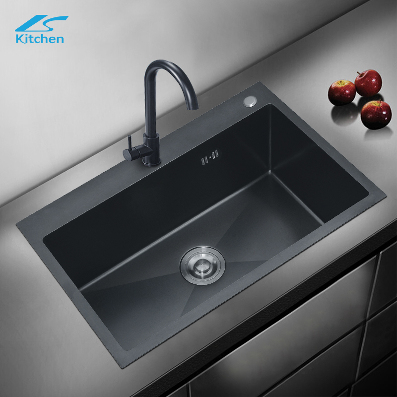 LS-5543HB wastafel stainless steel mewah SS201/304 Wastafel dapur buatan tangan mangkuk tunggal