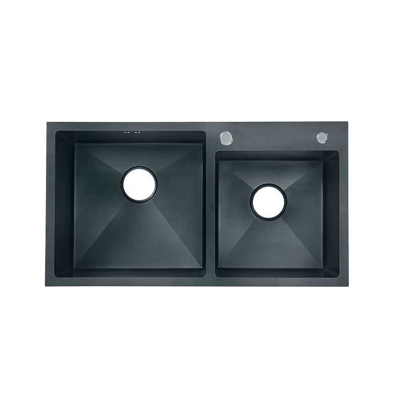 PVD Double Bowl Wastafel Dapur Buatan Tangan Stainless Steel Wastafel Hitam 