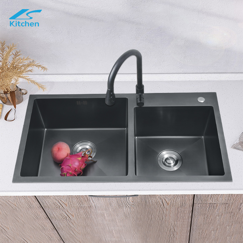 Topmount Gunmetal Black Single Bowl Persegi Panjang Buatan Tangan Wastafel Dapur Stainless Steel dengan Wastafel Workstation