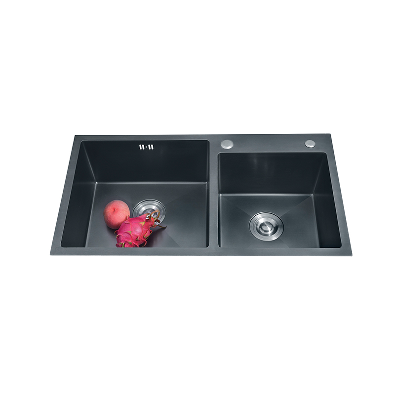 PVD Double Bowl Wastafel Dapur Buatan Tangan Stainless Steel Wastafel Hitam 